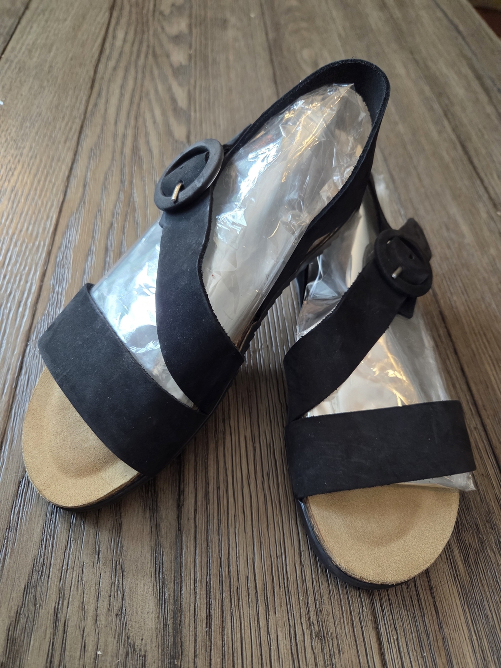 Bos. & Co. Black Suede Buckle Slingback Sandals Size 37